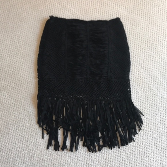 bebe Dresses & Skirts - NWOT Bebe crochet and fringe black skirt bebe Dresses & Skirts - NWOT Bebe crochet and fringe black skirt